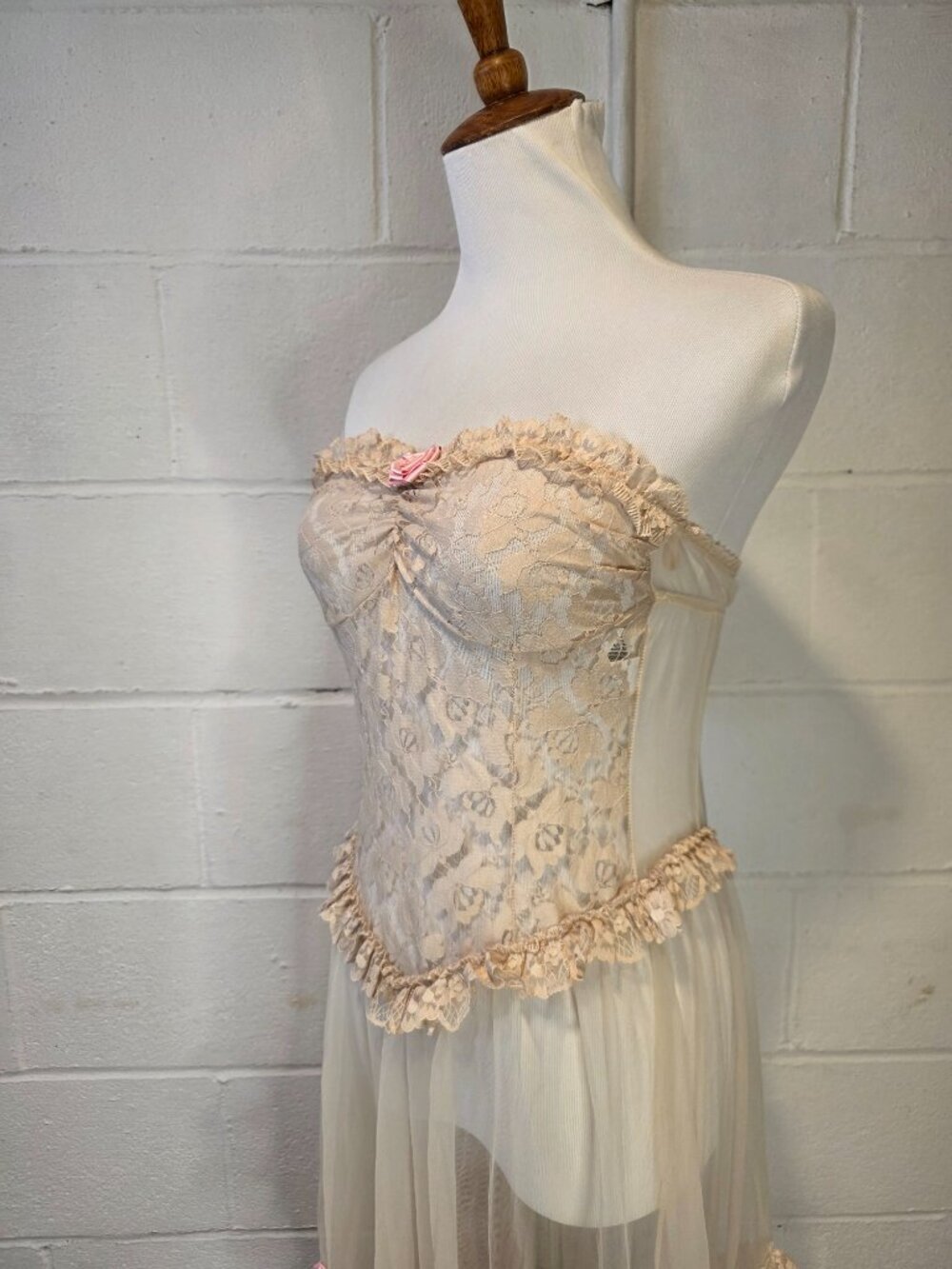 Vintage Ren Fair Fairy Coquette Western Festival Sheer Lace Empire Waist Dress - Picture 9 of 15